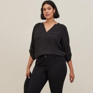 Torrid Harper Blouse Black Semi Sheer Split Neck Career Work Office Plus 3X